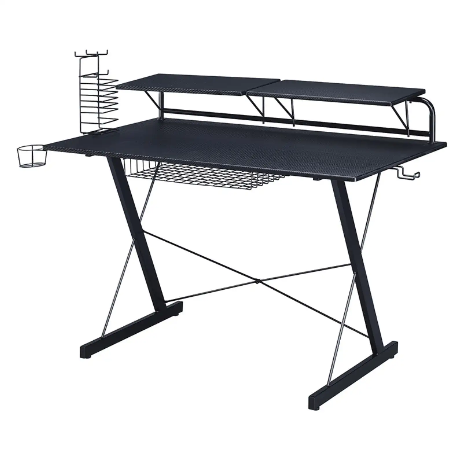 Scrivania da gioco per computer in carbonio TS-200 con ripiani, nera RTA-TS200-BK