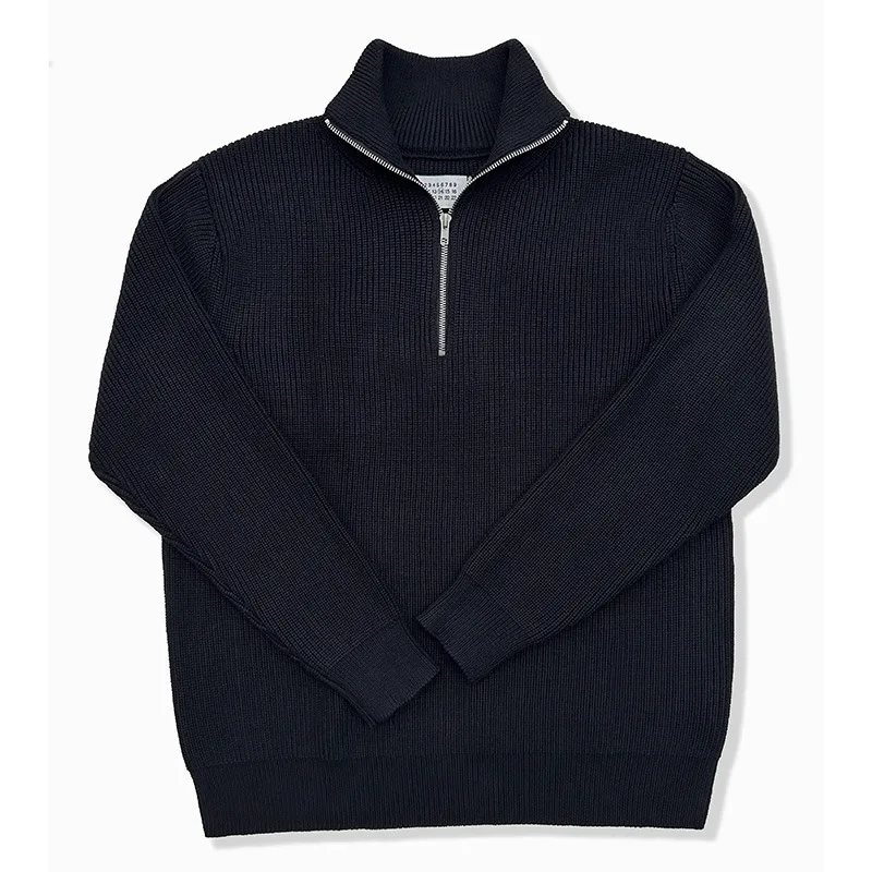

Men's Solid Color Simple Basic Casual Trendy Loose Half Zipper Long Sleeve Knitted Wool Pullovers New Fashion Male Clothes Tops