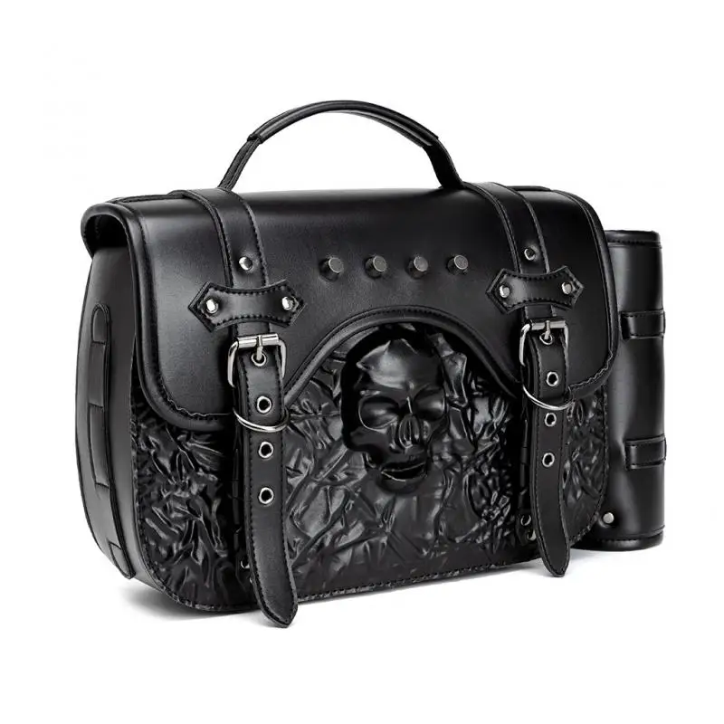 1pc Skull Motorcycle Side Bag Punk Rider Essential Steampunk Medieval Vintage Waterproof Storage Motorbike Gear Bike Saddlebag