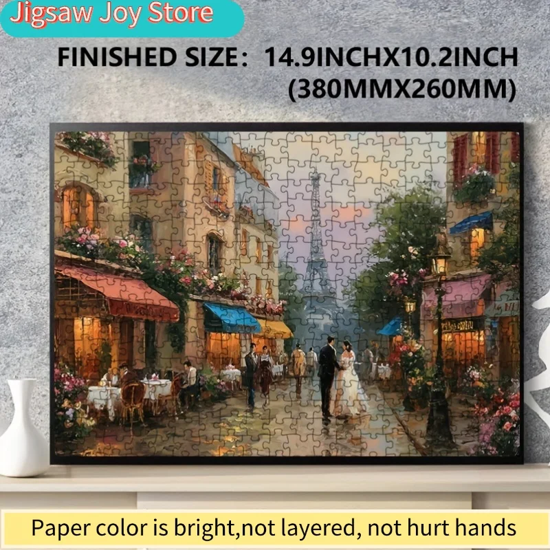 Caja de Rompecabezas de Papel Miniatura de la Torre Eiffel y Escena de Calle de París, 500 Piezas, 38x26cm (15x10.24in), Desafío para Adultos, Familiares y Amigos