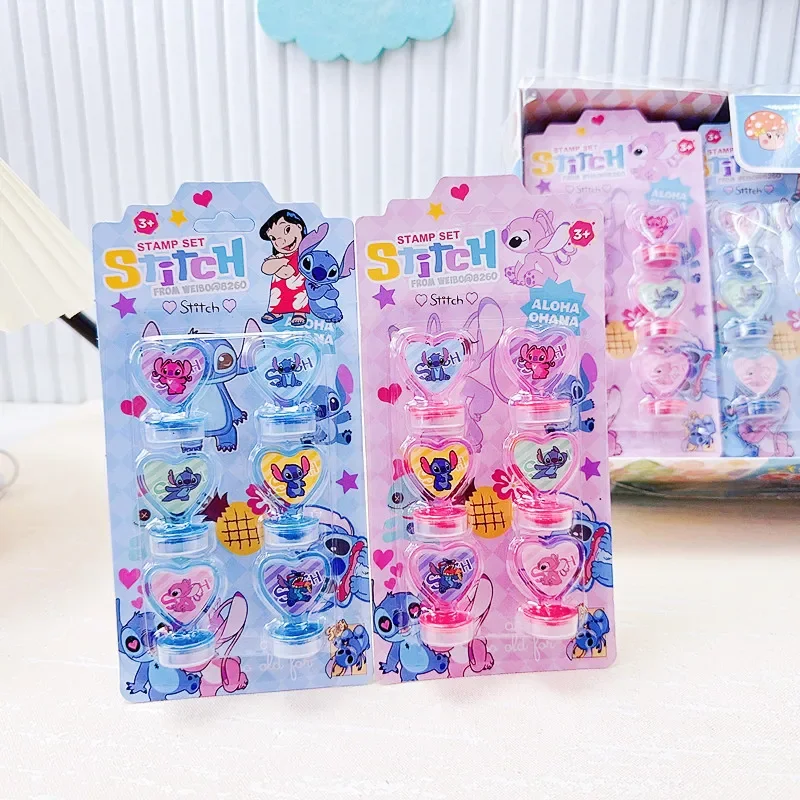6pcs/set Lilo & Stitch Heart Stamp Set Lilo & Stitch Stitch the Alien Reward Stamps Kindergarten Prizes Small Gifts