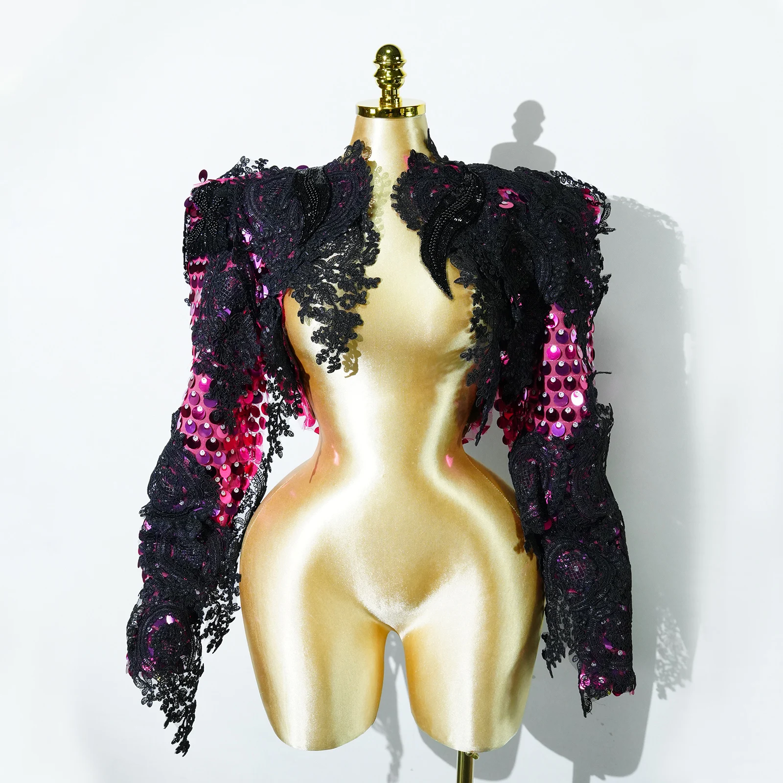 

New Mayors Jacket Pleated Coat Flower Stage Sexy Woman Gogo Nightclub Party Birthday Carnival Top Singer Performance Costume