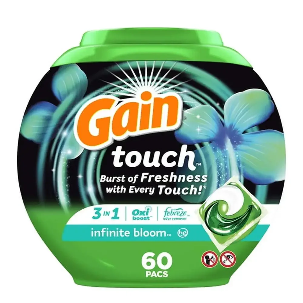 Gain Touch Flings-Lots de détergent à lessive, parfum de floraison MF ite, livres concentrés, puissance avec odeur de rafale fraîche, 60 unités