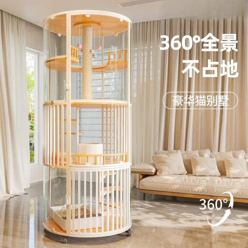 

Panoramic Cat Villa Home Indoor Cat Cage Round 360 Luxury Large Cat Nest Four Seasons Cabinet Solid Wood