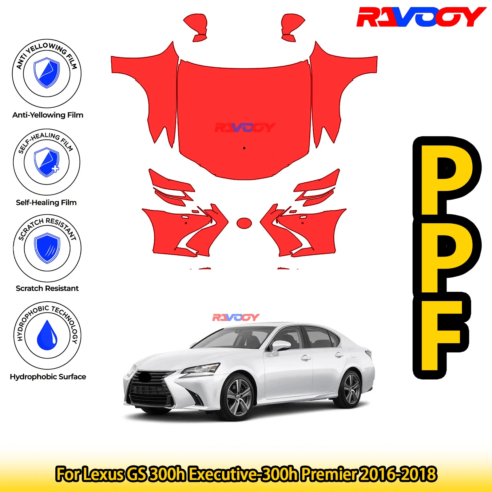 

For Lexus GS 300h Executive-300h Premier 2016-2018 Glossy Matte Black Precut front PPF Kit Paint Protection Film
