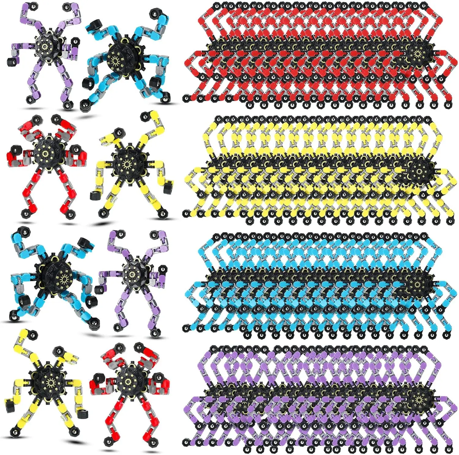 

100 Pcs Transformable Fidget Spinner Chain Robot Toy, Stress Relief Sensory Toy for Classroom Prizes, Party Favors, Gifts for Kids & Adults