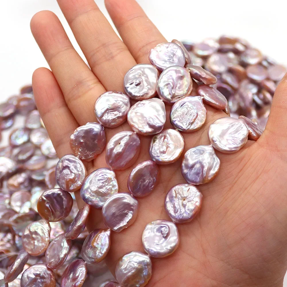 Baroque Pearls Purple Round Disc Button-shaped Natural Freshwater Pearls Straight Holes Beaded DIY Exquisite Jewelry Accessories