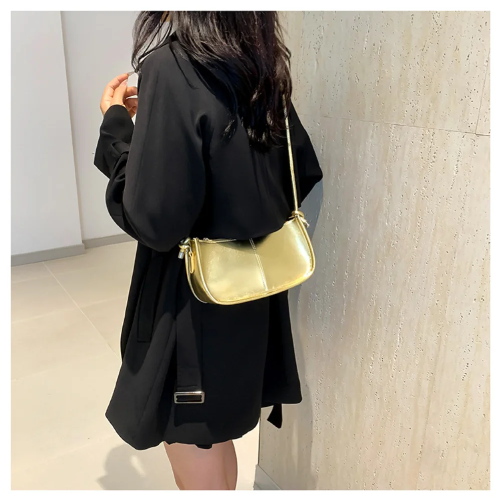 High Quality Metallic Glossy Design Crossbody Purses Solid Female Handbags Durable Shoulder Bags