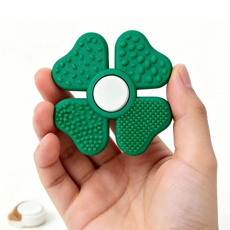 NEW Four Clover Fidget Spinner Textured Stress Relief Silicone Sensory Worry Stones Calming ADHD Autism Anxiety Toys For Adults
