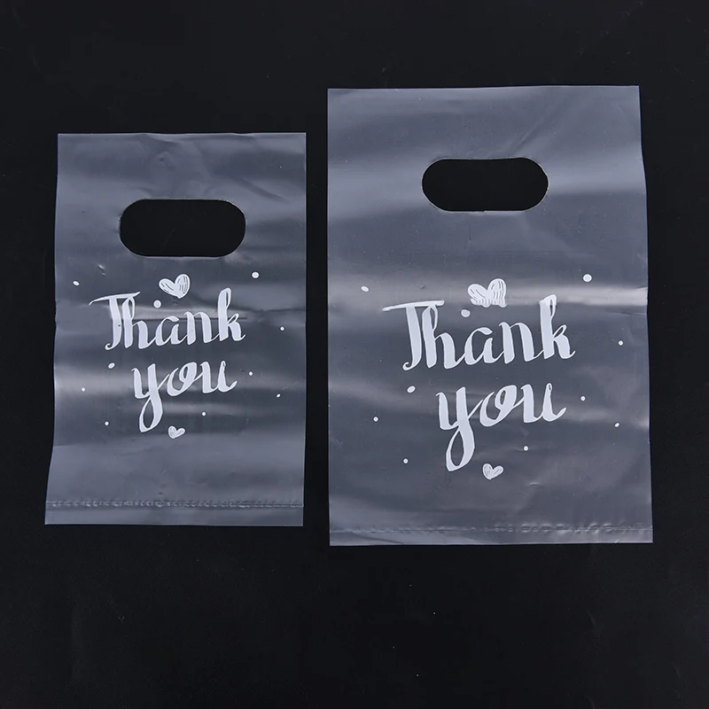 100Pcs Mini Thank you Plastic Gift Bags Wedding Candy Bags Shopping Carrier Bags