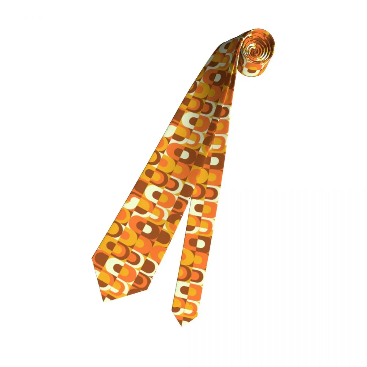 Formal 70s Pattern Retro Inustrial In Orange And Brown Tones Necktie for Men Customized Silk Geometric Colorful Wedding Neck Tie