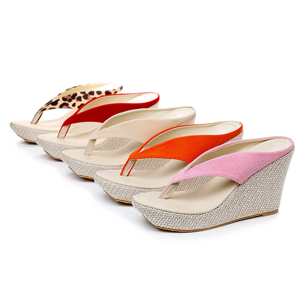 

Beach sandals summer suede platform wedge clip-on-toe flip-flops waterproof platform large size small size high heel women shoes