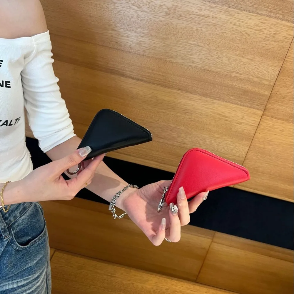 Cowhide Niche Personalized Triangular Key Bag Fashionable Short Mini Compact Storage Jewelry Bag Earphone Simple High Fashion
