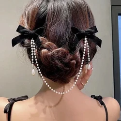 Tassel Elegant Retro Bow Pearl Chain Hair Clip Sweet Hair Accessory Headband Hair Clip Fashion Hair Accessory