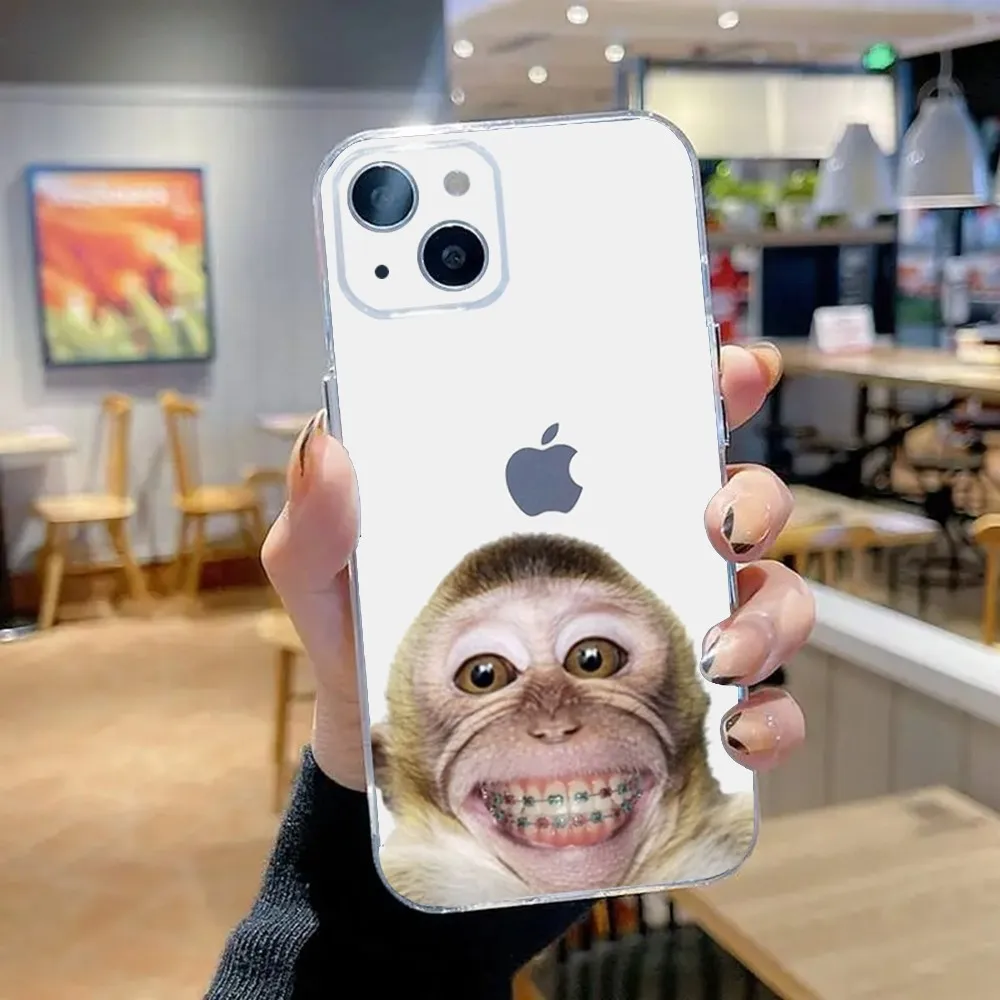 Monkey Sipping Caprisun Meme Phone Case For iPhone 16,15,14,13,12,11 Plus,Pro,Max,XR,XS,X,7,8,SE,Mini Transparent Silicone Soft