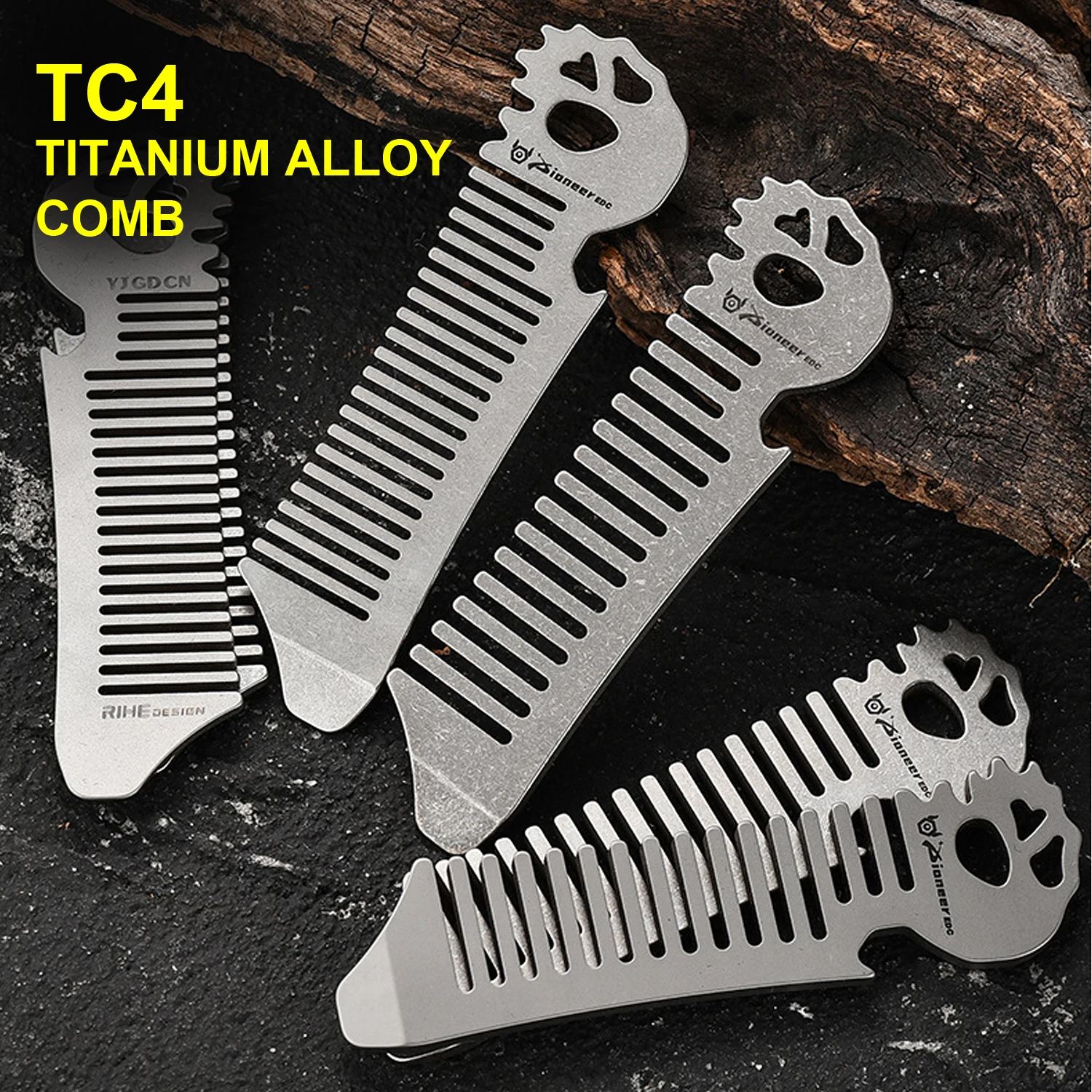 TC4 Titanium Alloy Comb With Bottle Opener And Pry Bar, Handmade Portable Multi-Functional Edc Tool,A1305