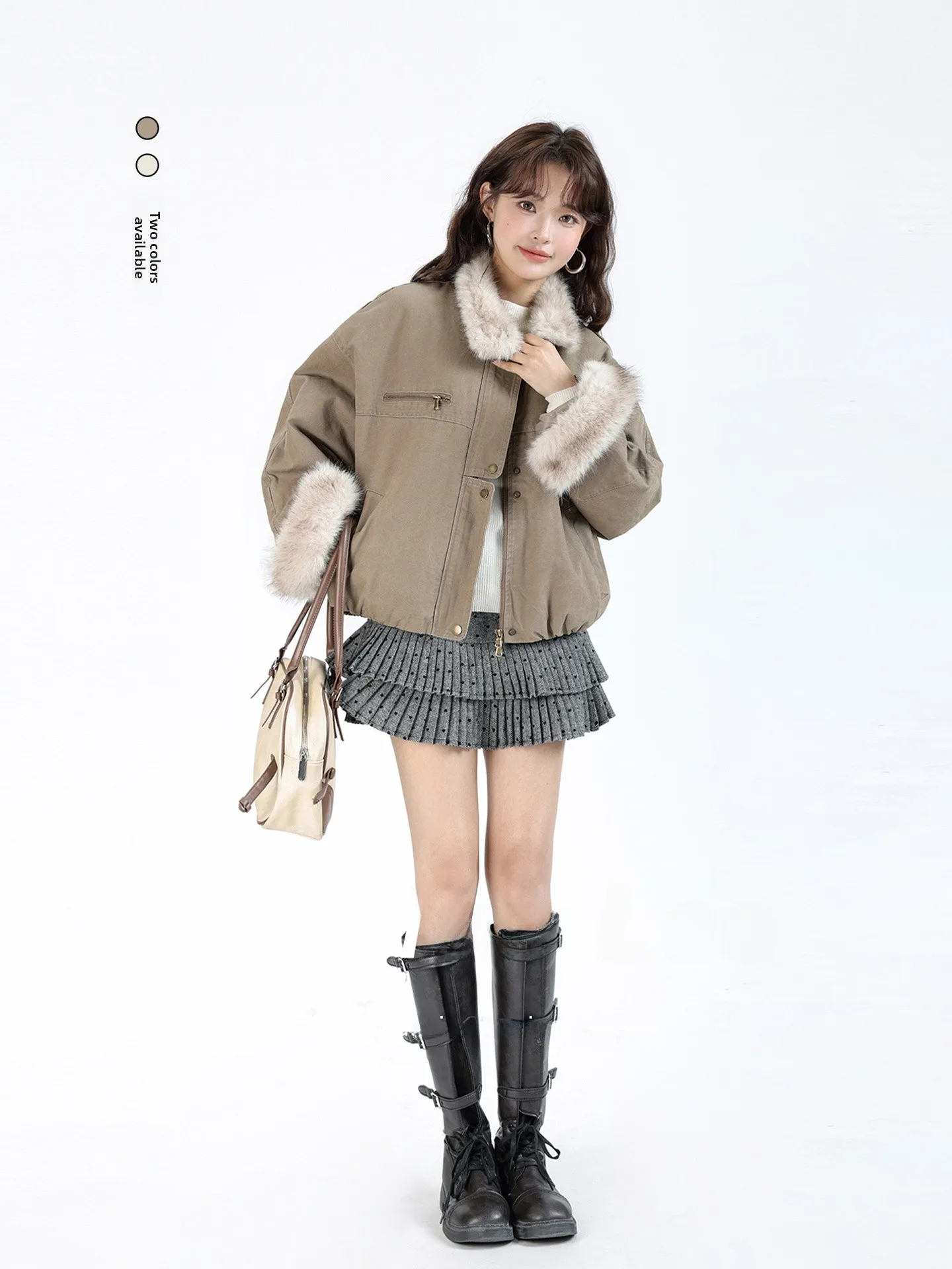 

Warm Fce Lined ort Parka Coat Korean Sle Women's Winter Outerwear Stand Fit Casual Faion Warmth eepskin Trim