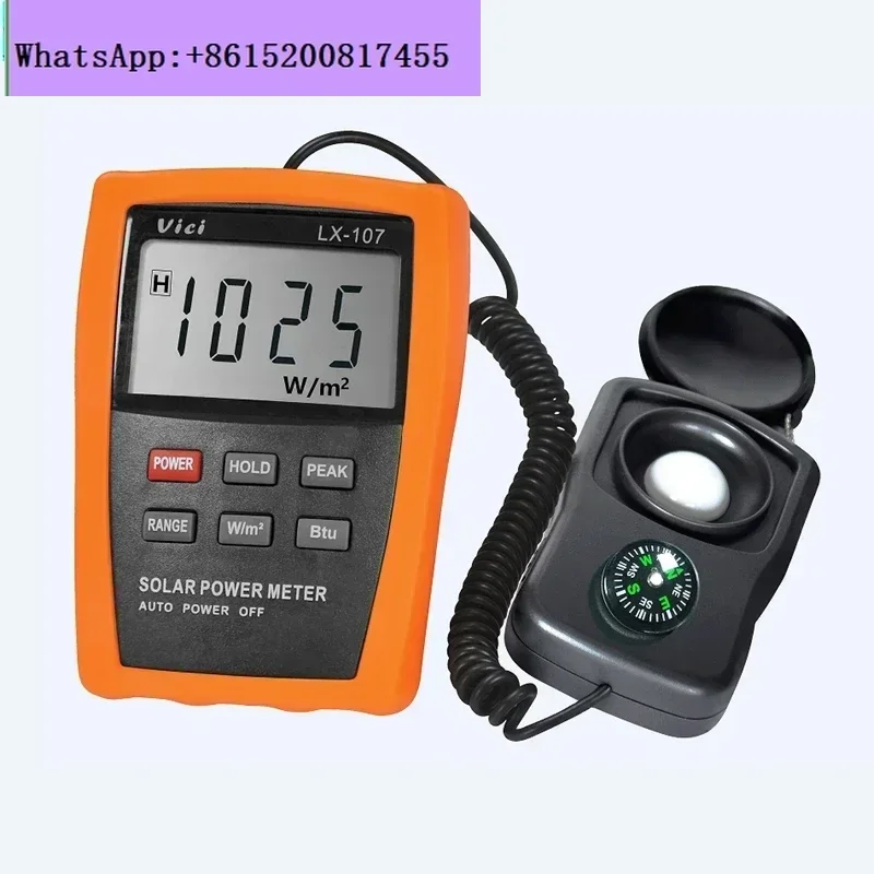 

Vici Solar Power Meter LCD BTU Light Radiation Tester Compass Optical Solar Research Glass Light Intensity Data Peak Hold LX107