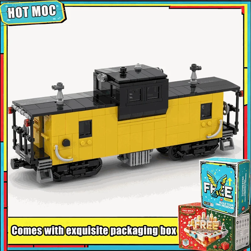 905 Parts Vintage Train Caboose Building Blocks Set Yellow Black American Railroad Car Model Display Decor Toy Gifts Collection