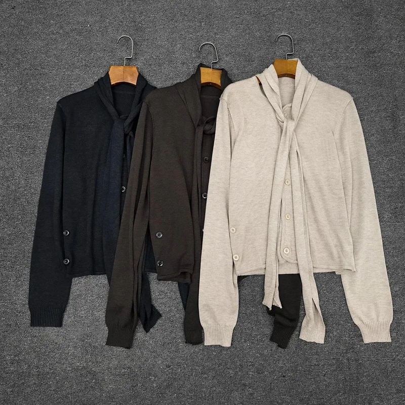 

Women'S Scarf Collar Knitted Cardigan, 2025 Autumn And Winter New Style, Ribbon Sweater Coat Top