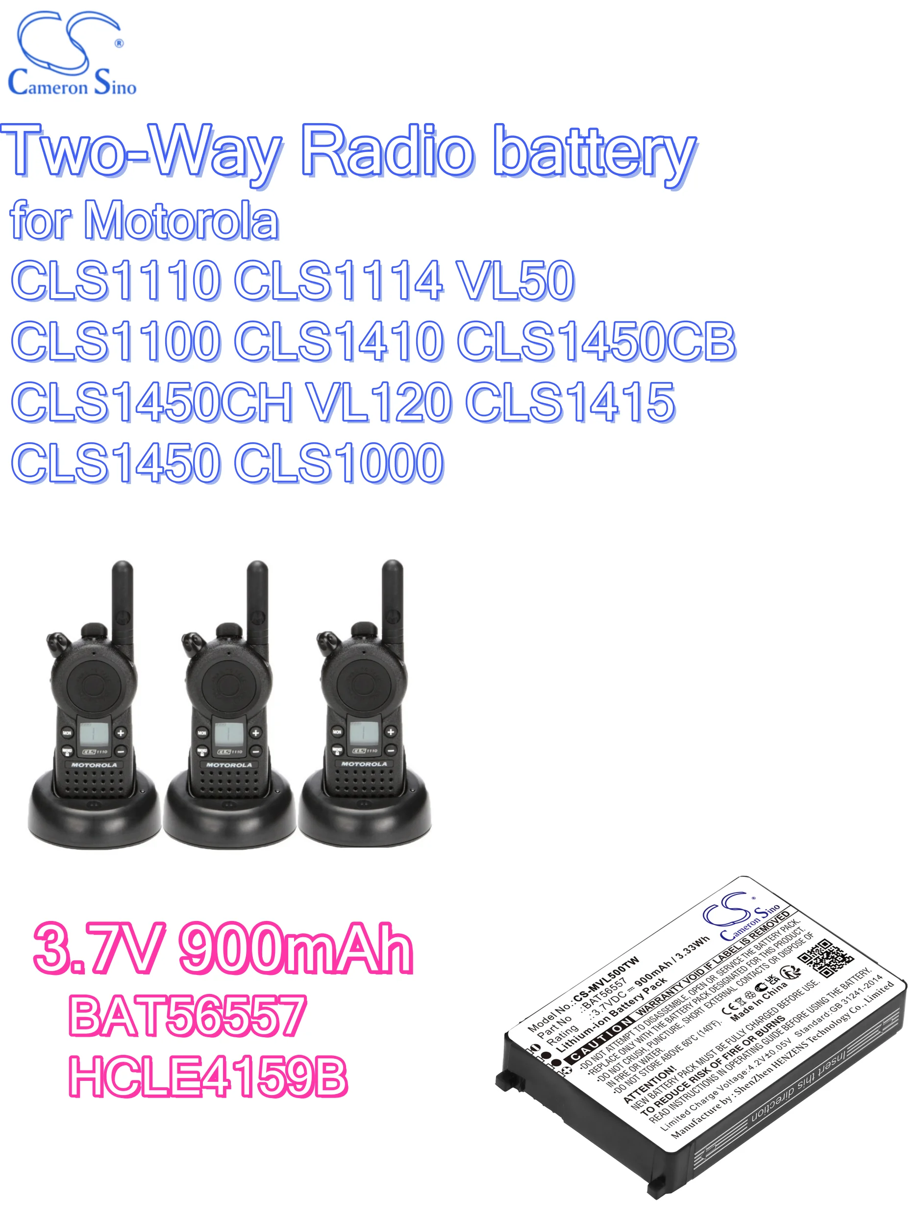 battery Cameron Sino batteries Two-Way Radio 3.7V 900mAh for Motorola  CLS1110 CLS1114 VL50 CLS1100 CLS1410 CLS1450CB CLS1450CH