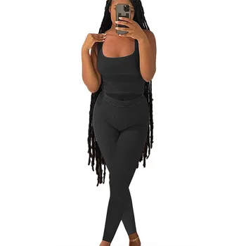 Rahat egzersiz setleri kadınlar için 2 parça kıyafetler nervürlü kırpma kolsuz yelek yüksek bel Yoga taytı salonu giyim eşofman