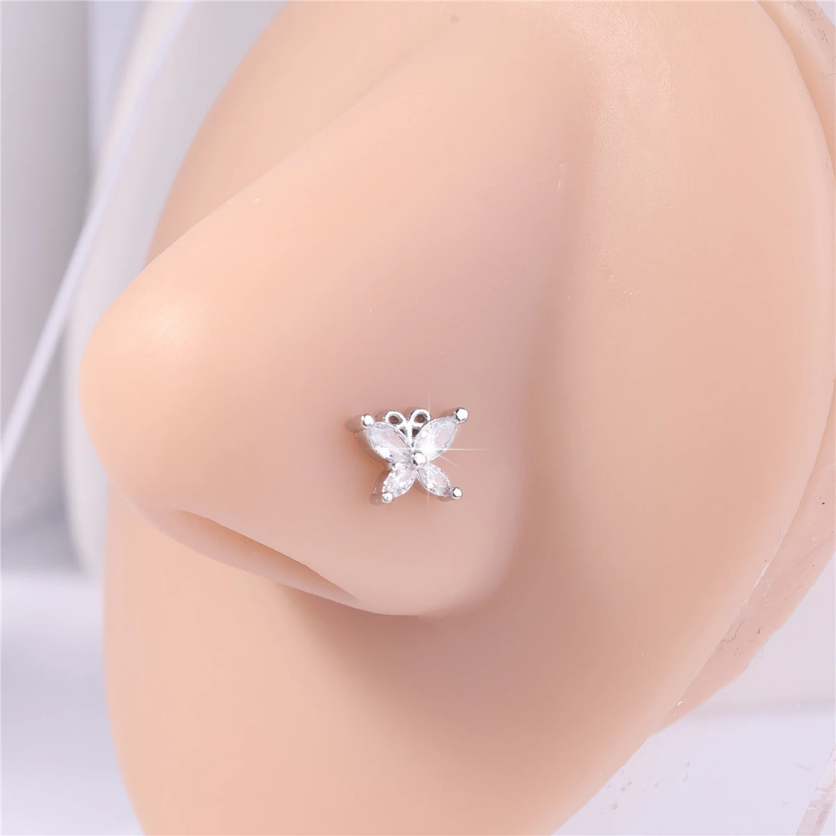 20G L Shaped Nose Studs Rings Shiny CZ 14K Gold Filled Silver Color Nose Piercing for Women Girl Nostril Jewelry