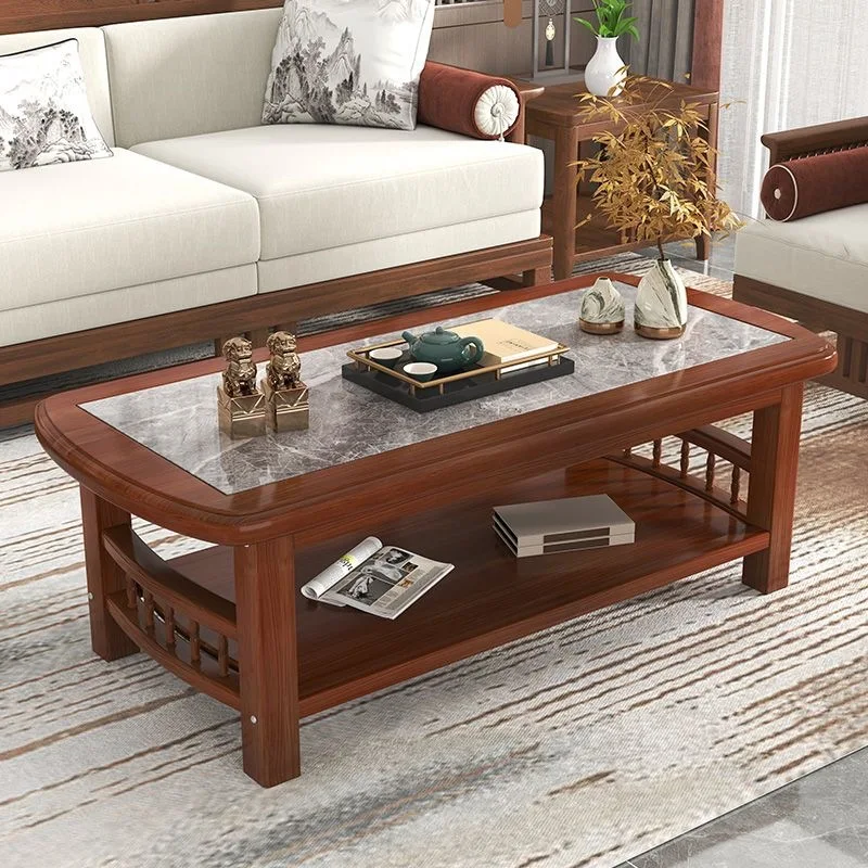 Slate living room tea table Double-layer small apartment tea table Household storage dining table