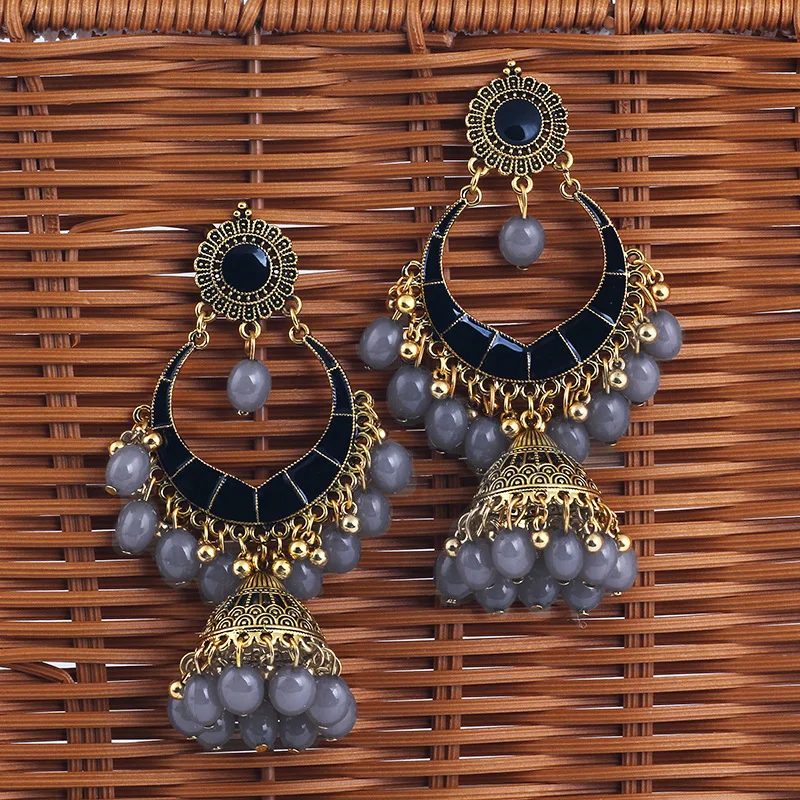 Ethnic Women Big Gold Color Dangle Earrings For Women Luxury Jhumka Indian Earrings Vintage Drop Earring Lantern Tassel