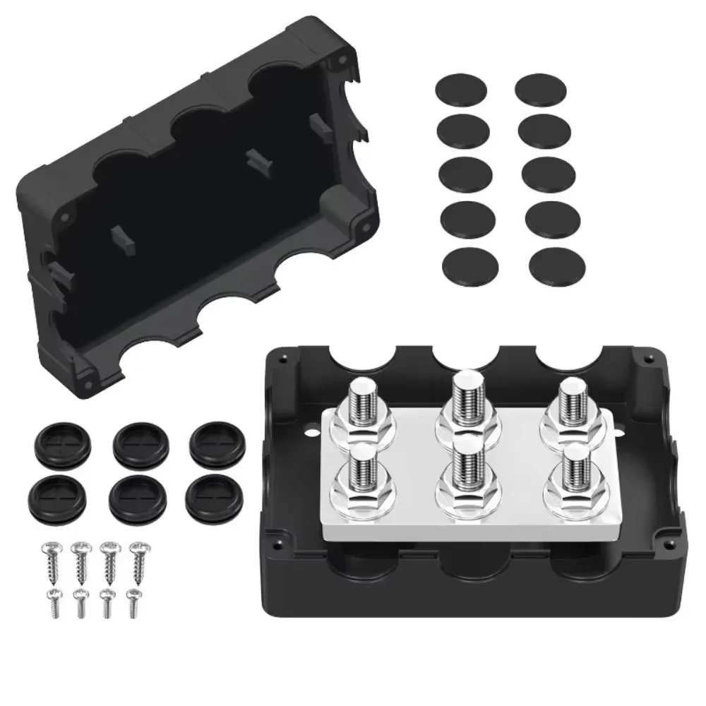 1Pc Heavy‑Duty 500A 48V Negative Bus Bar 6‑Position Dual‑Stud Junction Box RV Solar Marine Boat Power Distributor