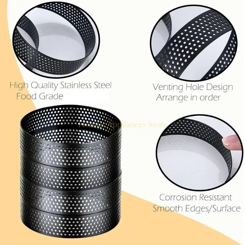 D0AB 8 قطع حلقات كيك احترافية مع فتحات تهوية قالب موس غير لاصق 3.94 بوصة #3