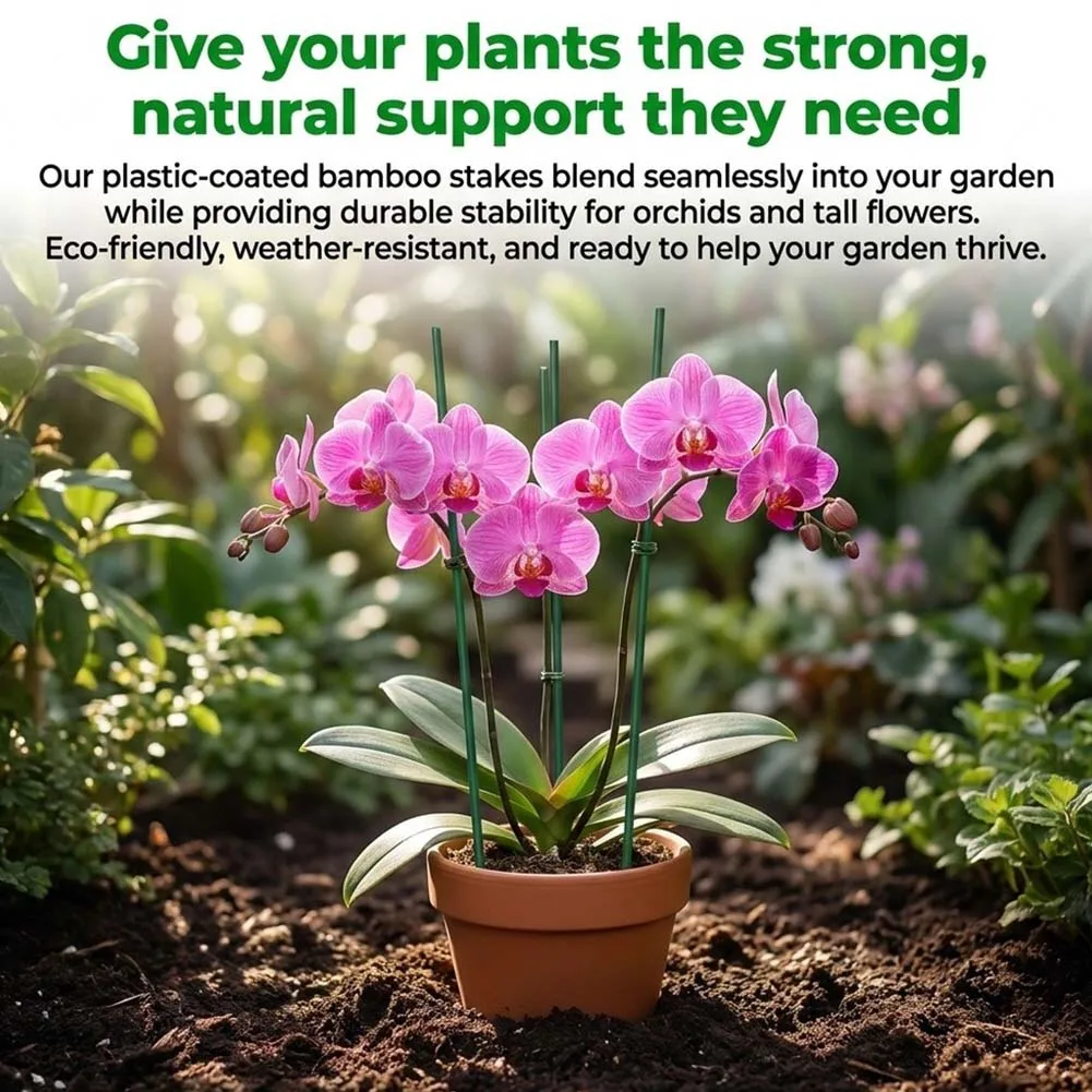 Plant Support Stakes for Orchids and Other Tall Potted Plants - Flexible PVC Construction for Shape Retention and Durability