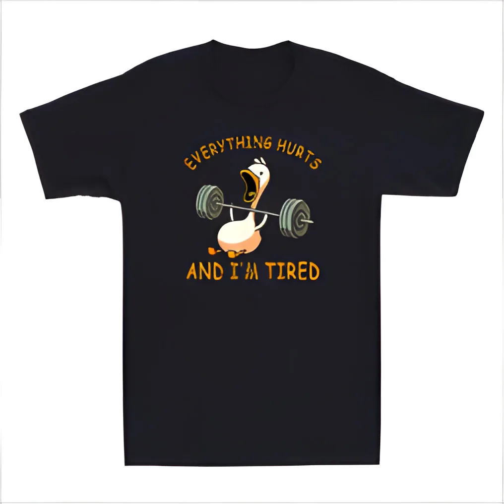 Everything Hurts And I'm Tired Funny Duck Weightlifting Meme Quote Men's T-Shirt