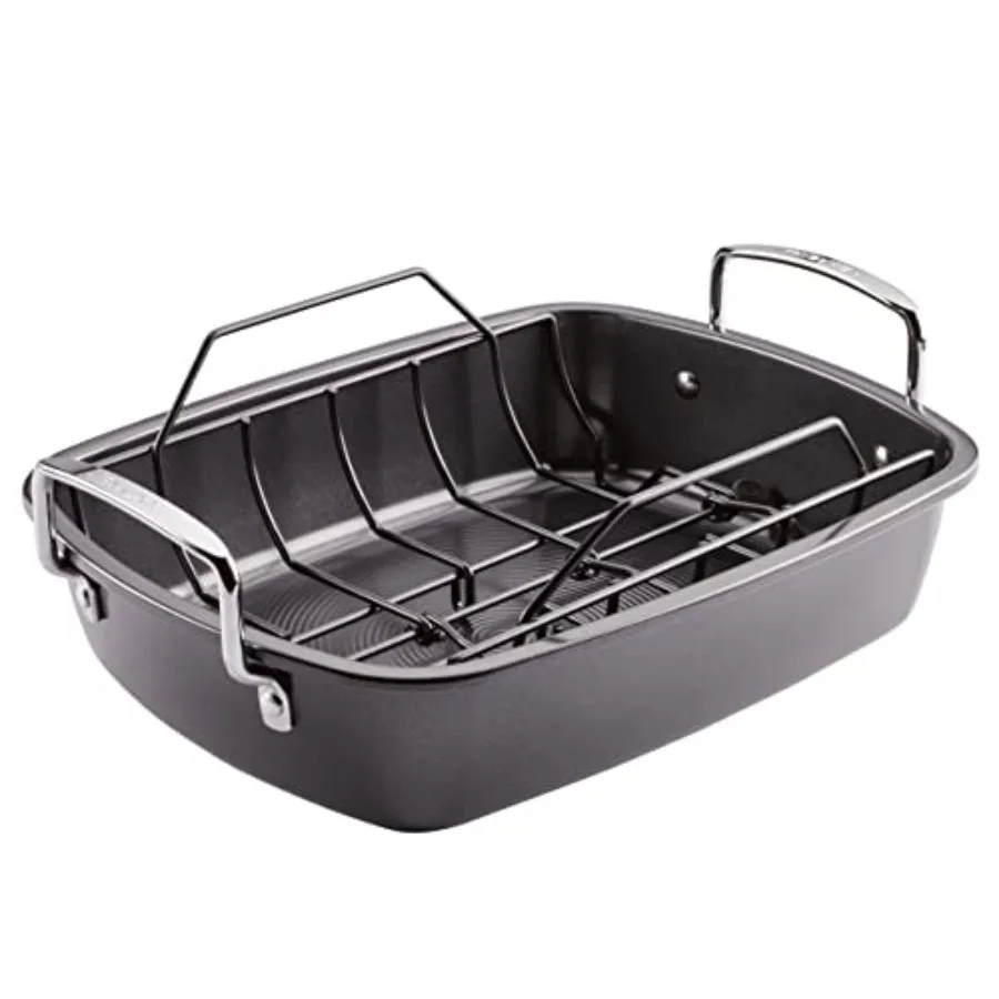 

Ultra Lasting Nonstick Roaster/Roasting Pan with Easy Serve Rack 17 Inch x 13 Inch Black