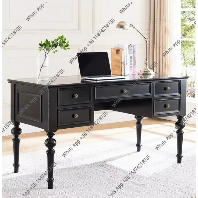 C American Solid Wood Desk And Chair Combination French Retro Black Study Bedroom Desk Computer Desk Home Writing
