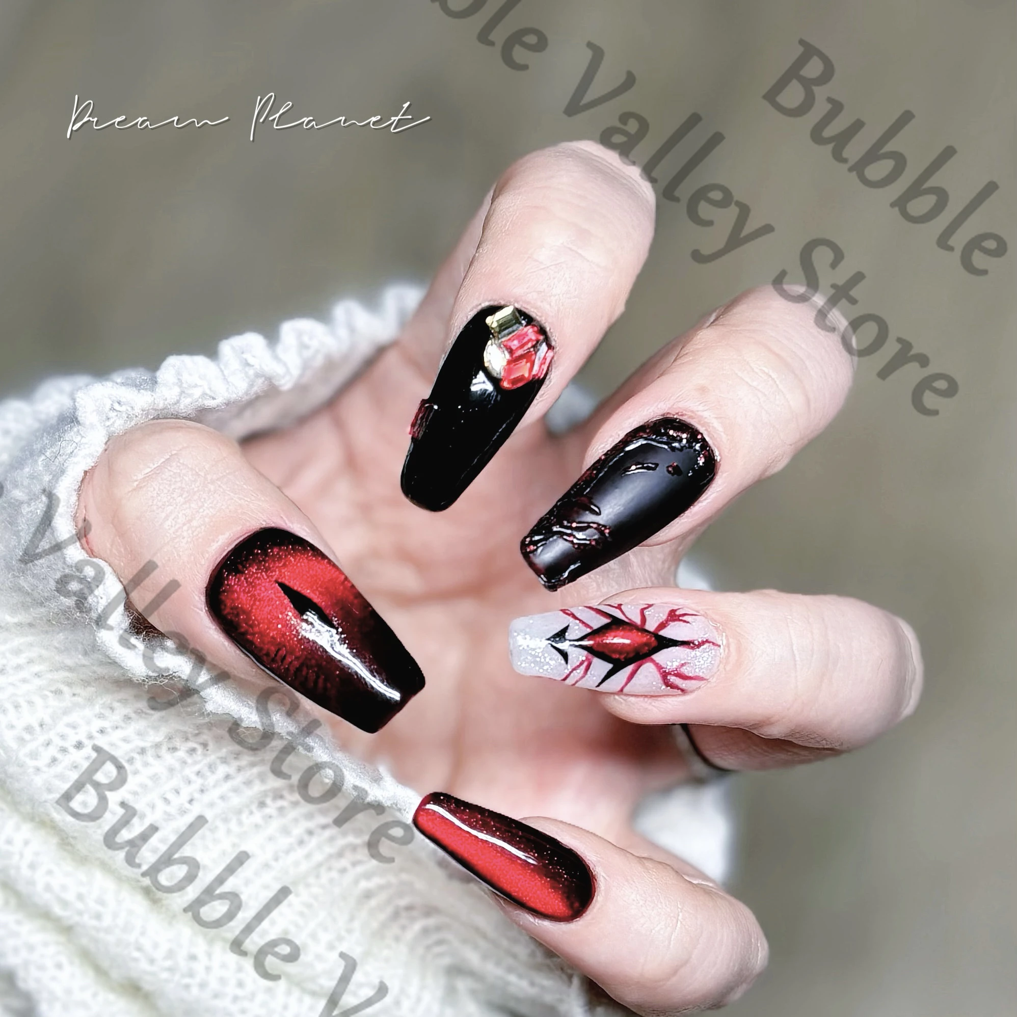 

Аниме «Любовь и глубокий косплей Силус Дракон», концепция ручной работы, накладные ногти, мультяшные трапециевидные кончики ногтей, ручная роспись, кошачьи глаза