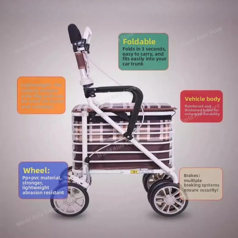 Four-wheel Walking Assist Rollator Walkers Lightweight Aluminum Folding Mobility Shopping Walkers Rollator Elderly Handcart