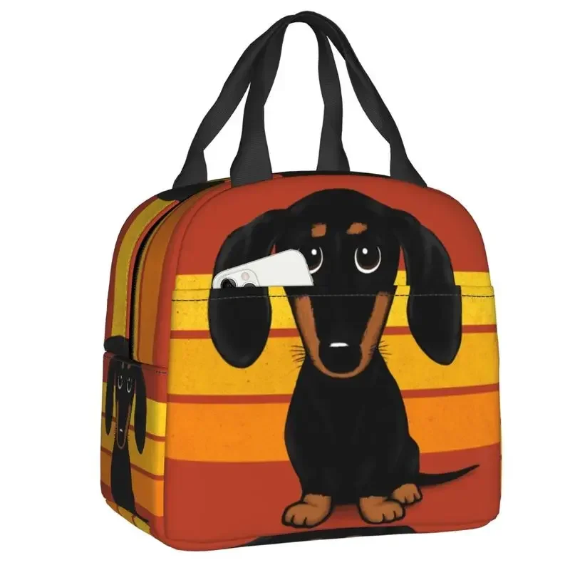 Couple Dachshund Dog Pattern With Heart Insulated Lunch Bag for School Office Sausage Dackel Resuable Cooler Thermal Lunch Box