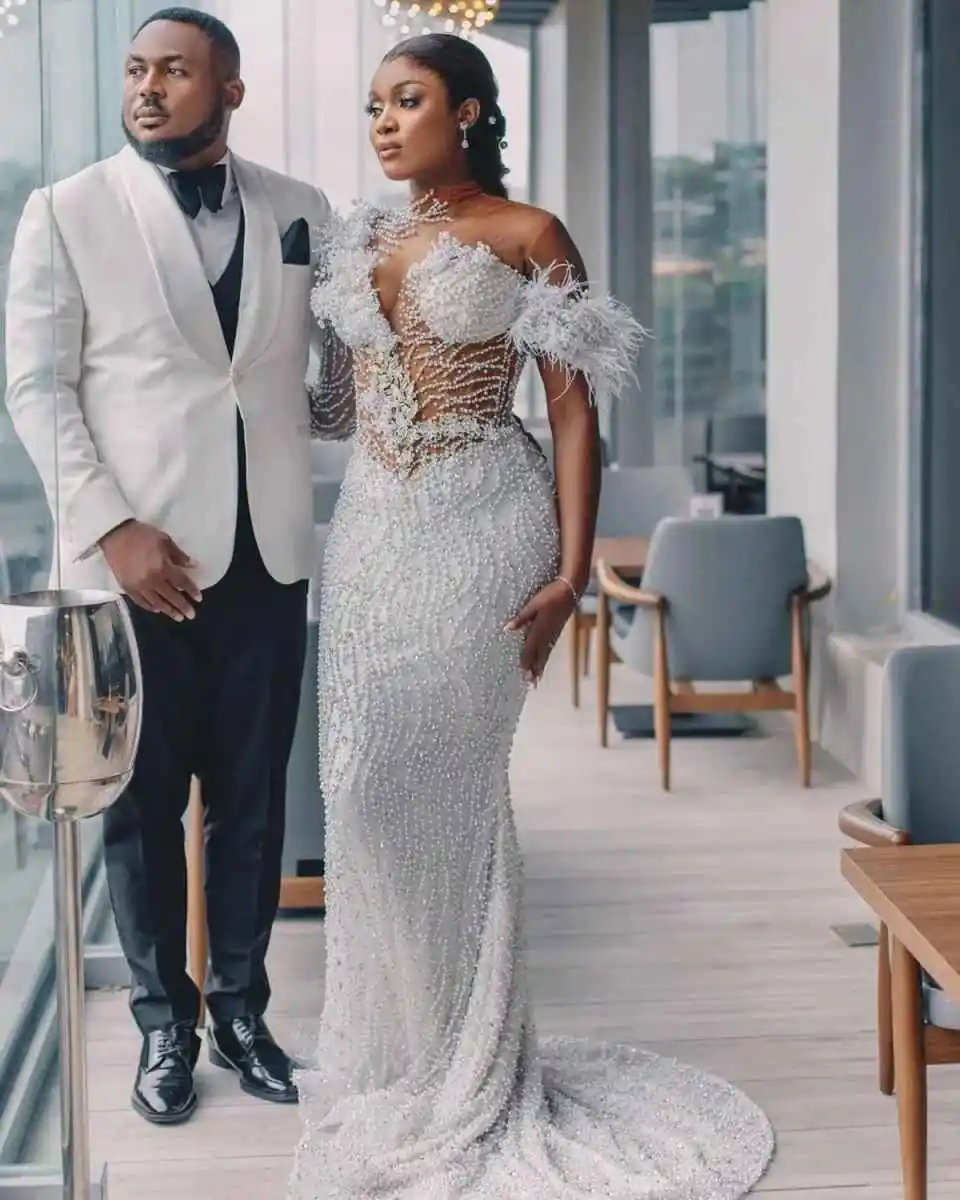 

Graceful Mermaid Wedding Dresses With Sequins 3D-Lace Beaded Princess Bride Wedding Dresses Customized Vestidos De Novia
