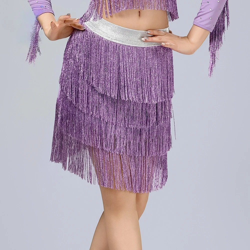 프린지가 있는 라틴 댄스 스커트 반원형 연습 스커트 축제 공연 의상 무대 쇼 의상