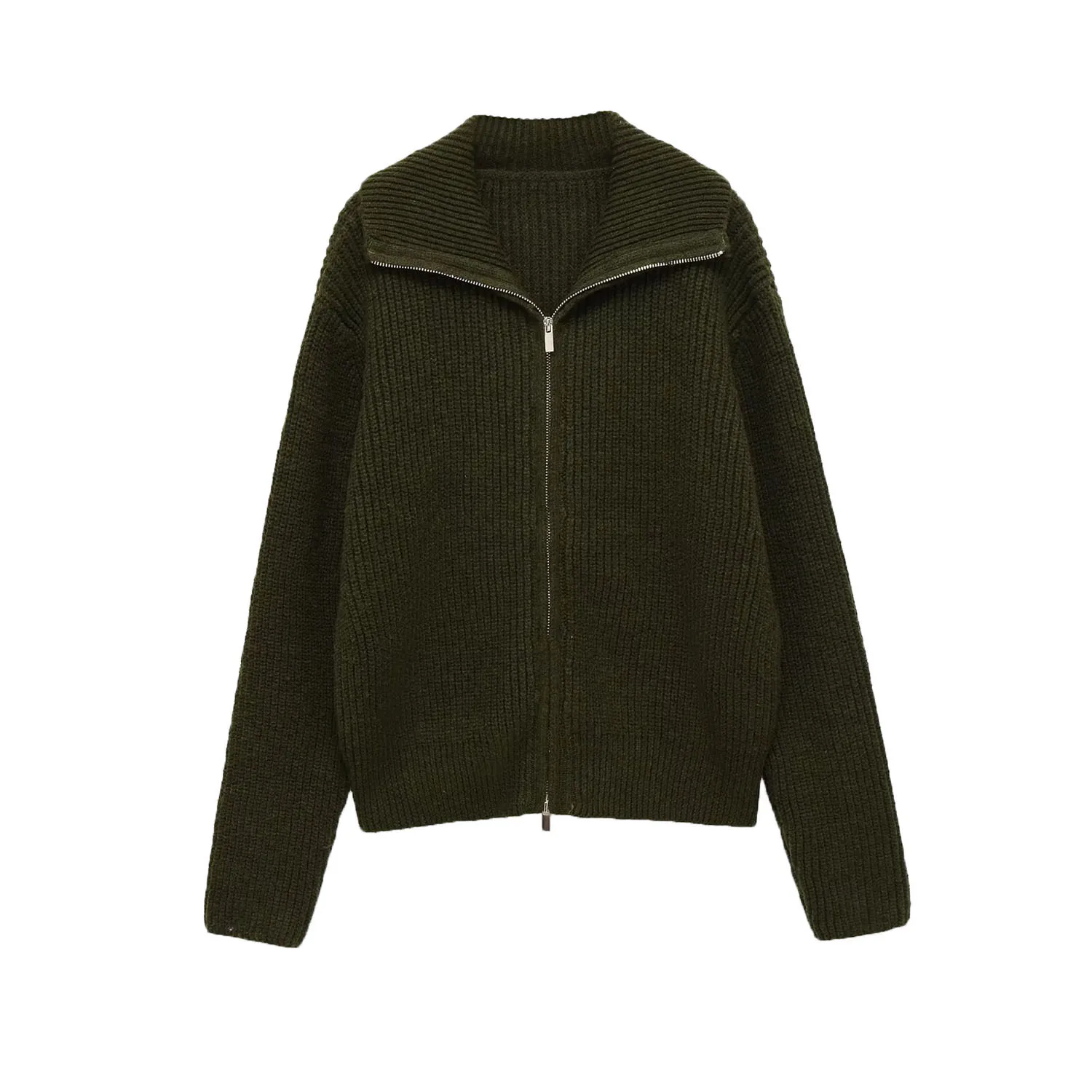 

Y2K Women's Autumn Classic Zipper High-Neck Knitted Sweater Trendy and Fashionable Lazy Warm Long-Sleeve Cardigan