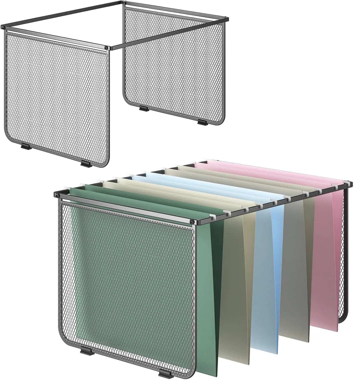 

Hanging File Folder Frame Set of 2, Metal Mesh Hanging File Organizer, Hanging File Folders Legal/Letter Size for Hanging Fol