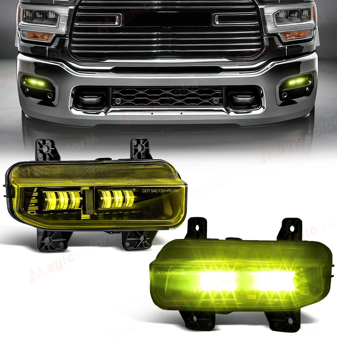 

LED Car Fog Lamps For Dodge Ram 1500 2019 2020 2021 2022 2023 2024 Front Bumper DRL Daytime Running Lights Yellow Daylights