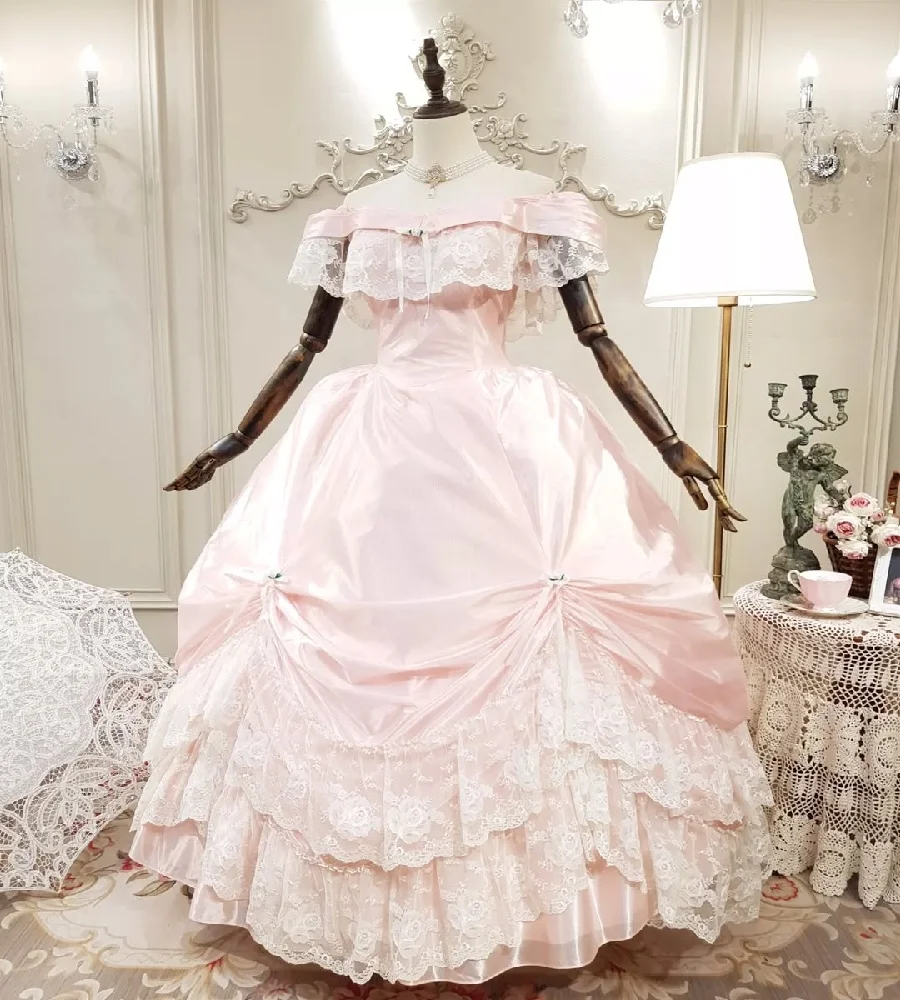 레이스와 빅토리아 핑크 웨딩 드레스 중세 로코코 신부 드레스 공작 부인 우아한 마법사 고딕 신부 가운 2025 맞춤형