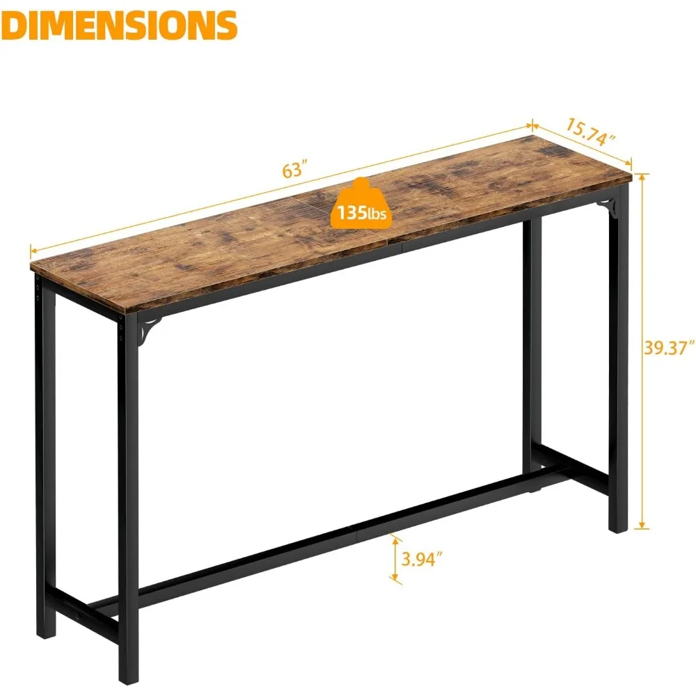 High Top Retangular Bar Table, cozinha e mesa de jantar, mesa alta, resistente Metal Frame, mesa de café, frete grátis