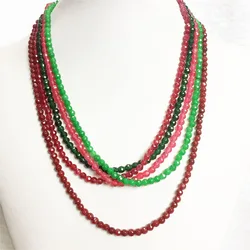 4MM Faceted Sapphire Emerald Ruby Jade Necklace Natural Stone Handmade Bohemia Collier Femme Jewelry Gift Simple Strand Choker