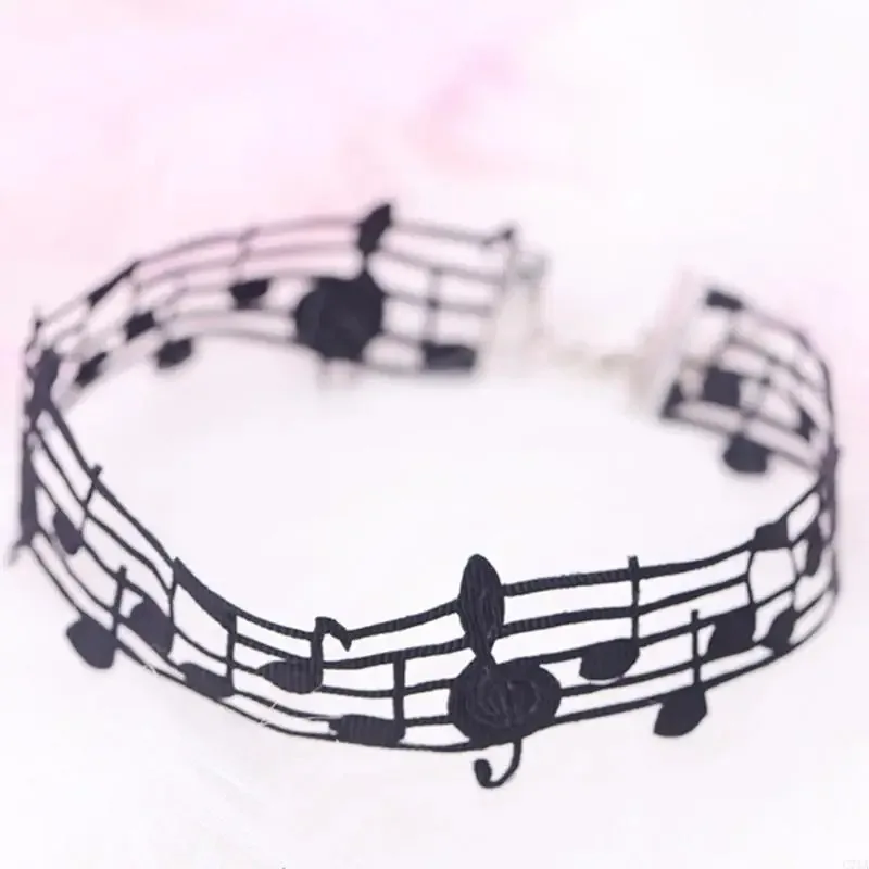 Unique Black Short Necklace Music Theme Neck Jewelry Alloy Necklace Suitable for Music Enthusiasts and Trendsetters C71A