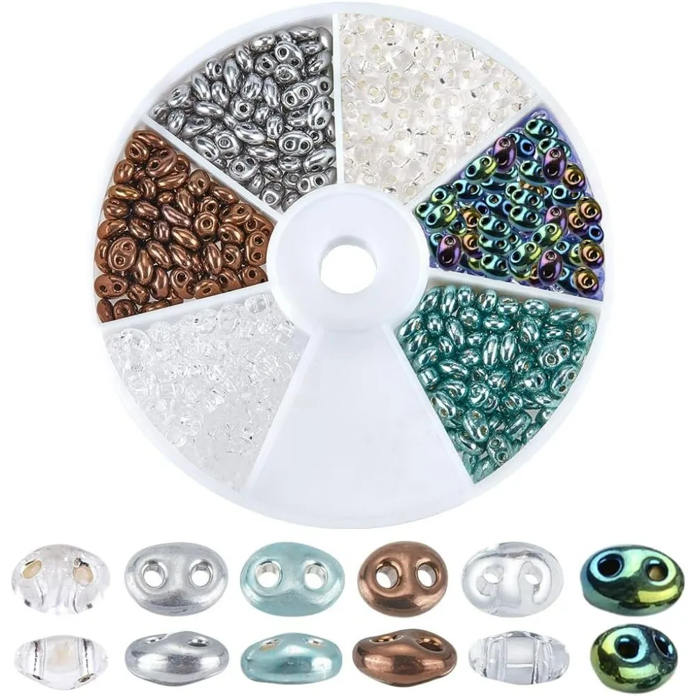 80~96pcs Half Tila Beads 6 Colors Metallic Tila Beads Neutral Czech 2-Hole Seed Beads Oval Multi-Strand Linking Connectors kit