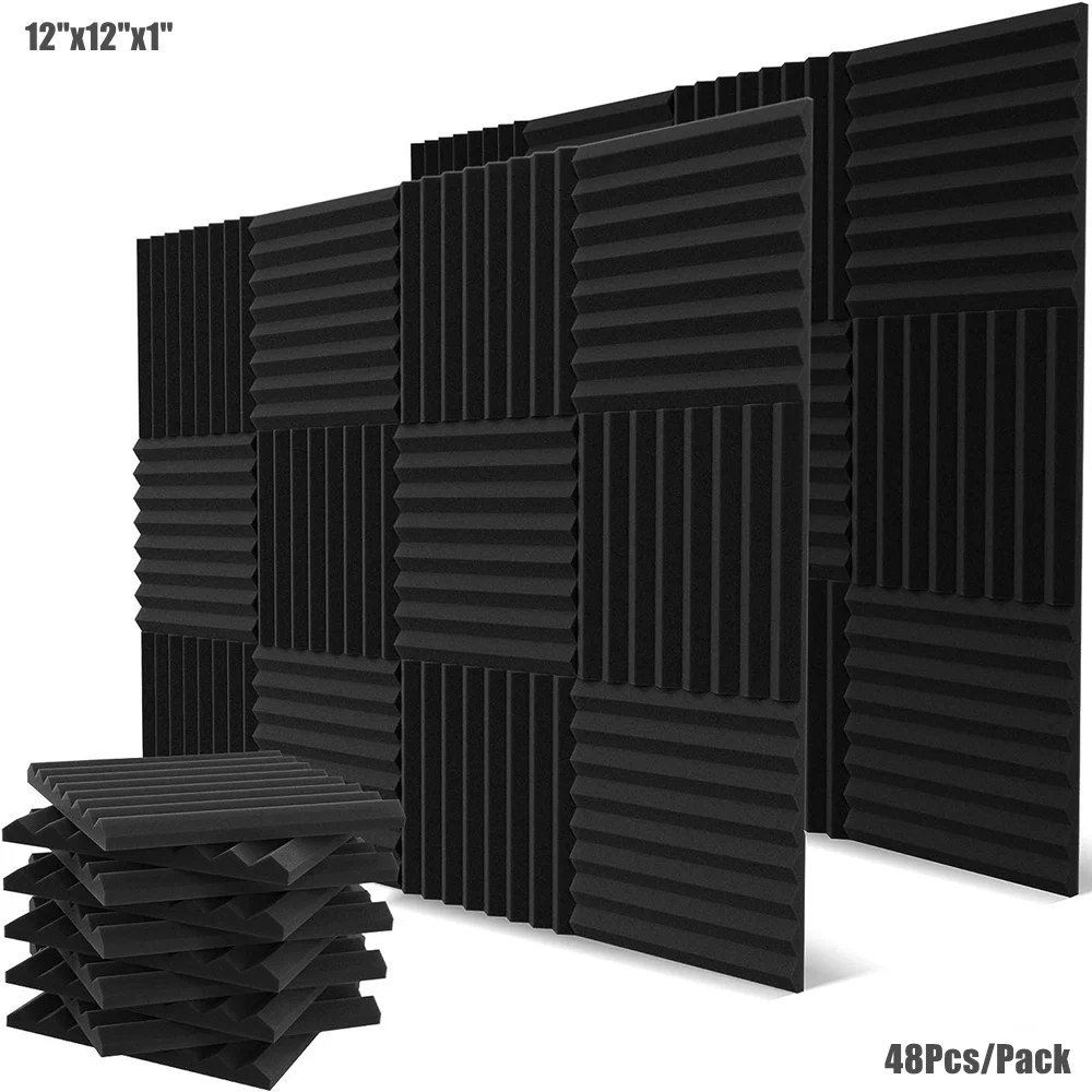 

48Pcs/Pack Studio Acoustic Foam Panels 12"x12"x1" Sound Absorbing Wedge Tiles Sponge High Density Soundproof Studio Sound Foam