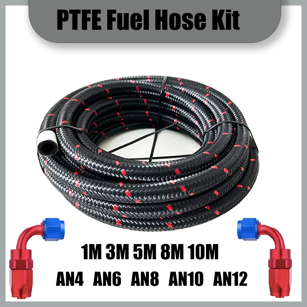 

1M/3M5M8M10M automobile Fuel Hose Oil Gas Cooler Line Pipe Tube Inside CPE Nylon Stainless Steel Braided AN4 AN6 AN8 AN10 AN12